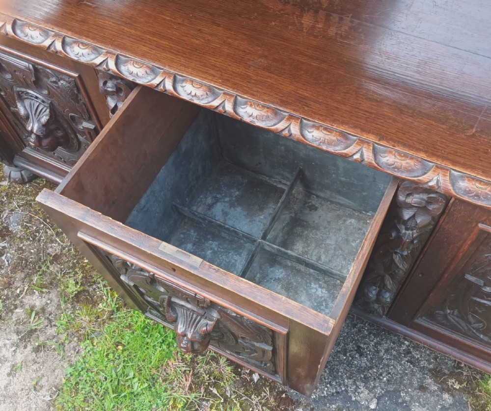 Large 6 foot ornate carved Victorian oak buffet View VI