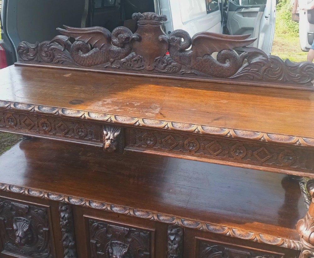 Large 6 foot ornate carved Victorian oak buffet View VII