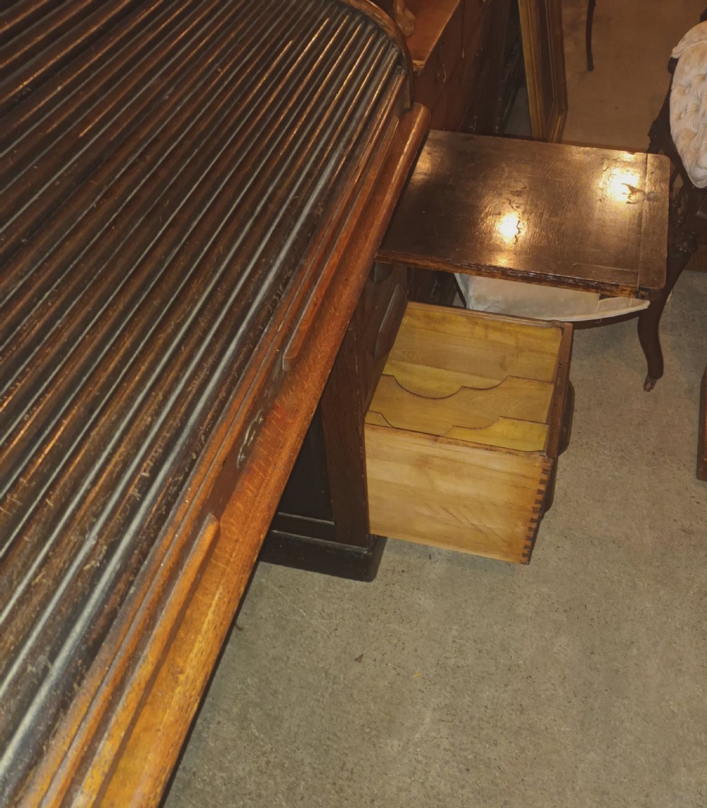 Large oak roll top pedestal desk. View IV
