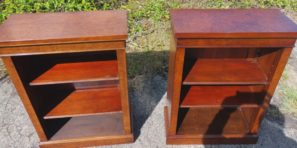 Pair of small walnut open front bookcases. View VI