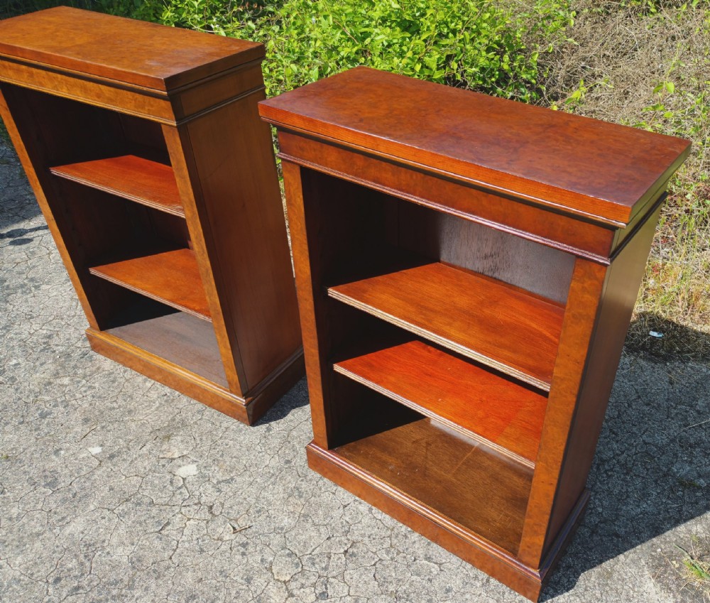 Pair of small walnut open front bookcases. View VII