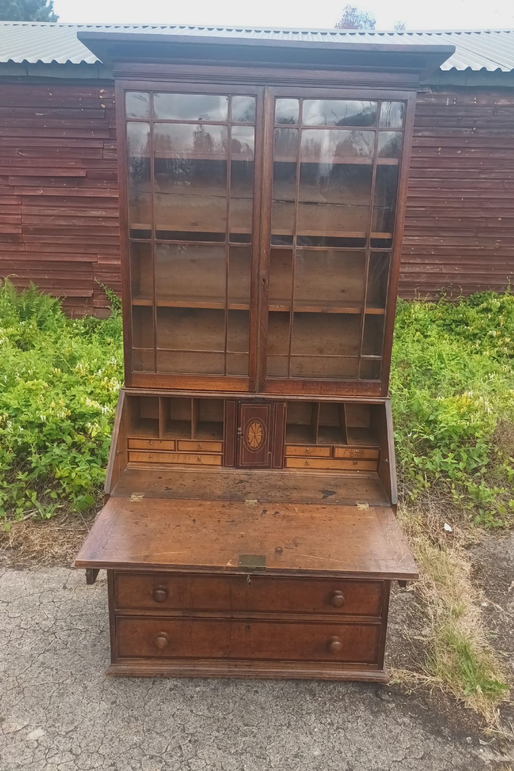 Late Georgian oak bureau bookcase.  View XIII
