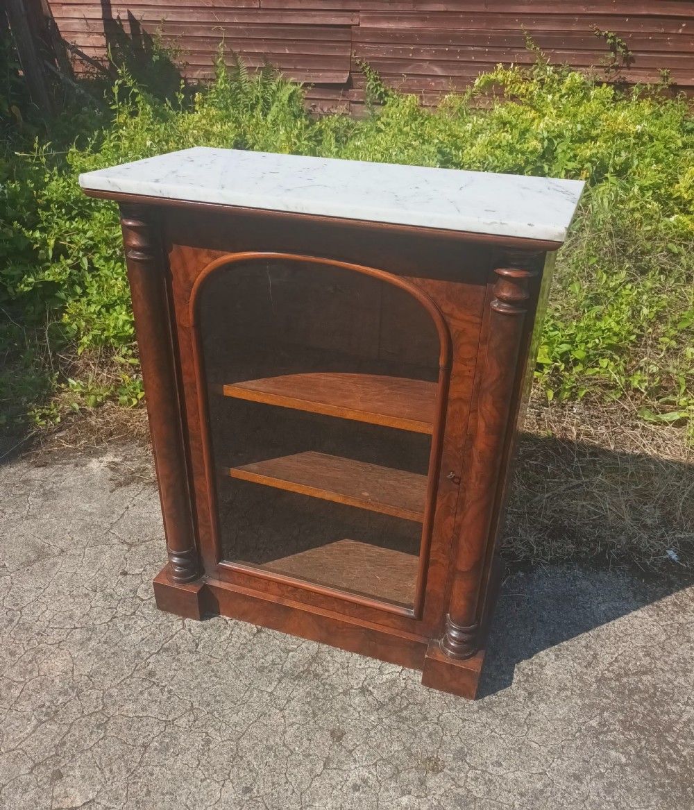 Victorian walnut marble top pier cabinet. 