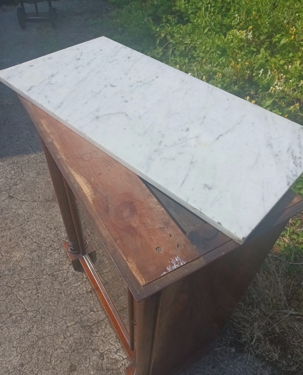 Victorian walnut marble top pier cabinet.  View V