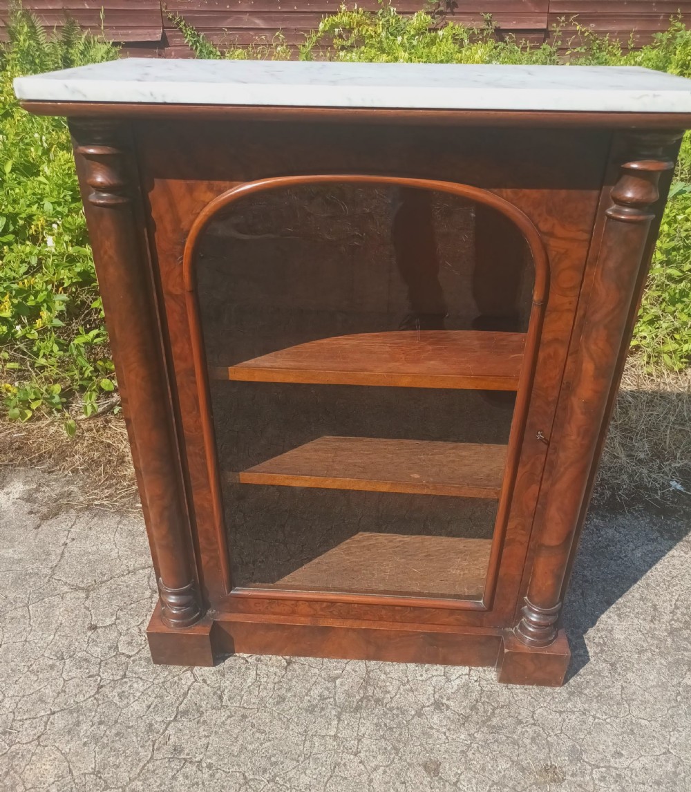 Victorian walnut marble top pier cabinet.  View VI