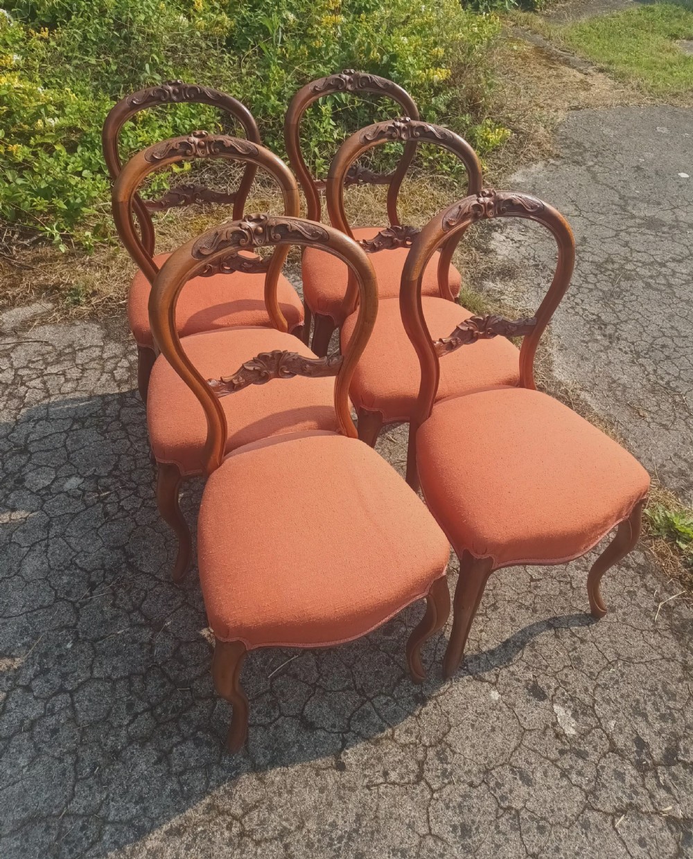Set of 6 late Victorian walnut balloon back chairs. View II