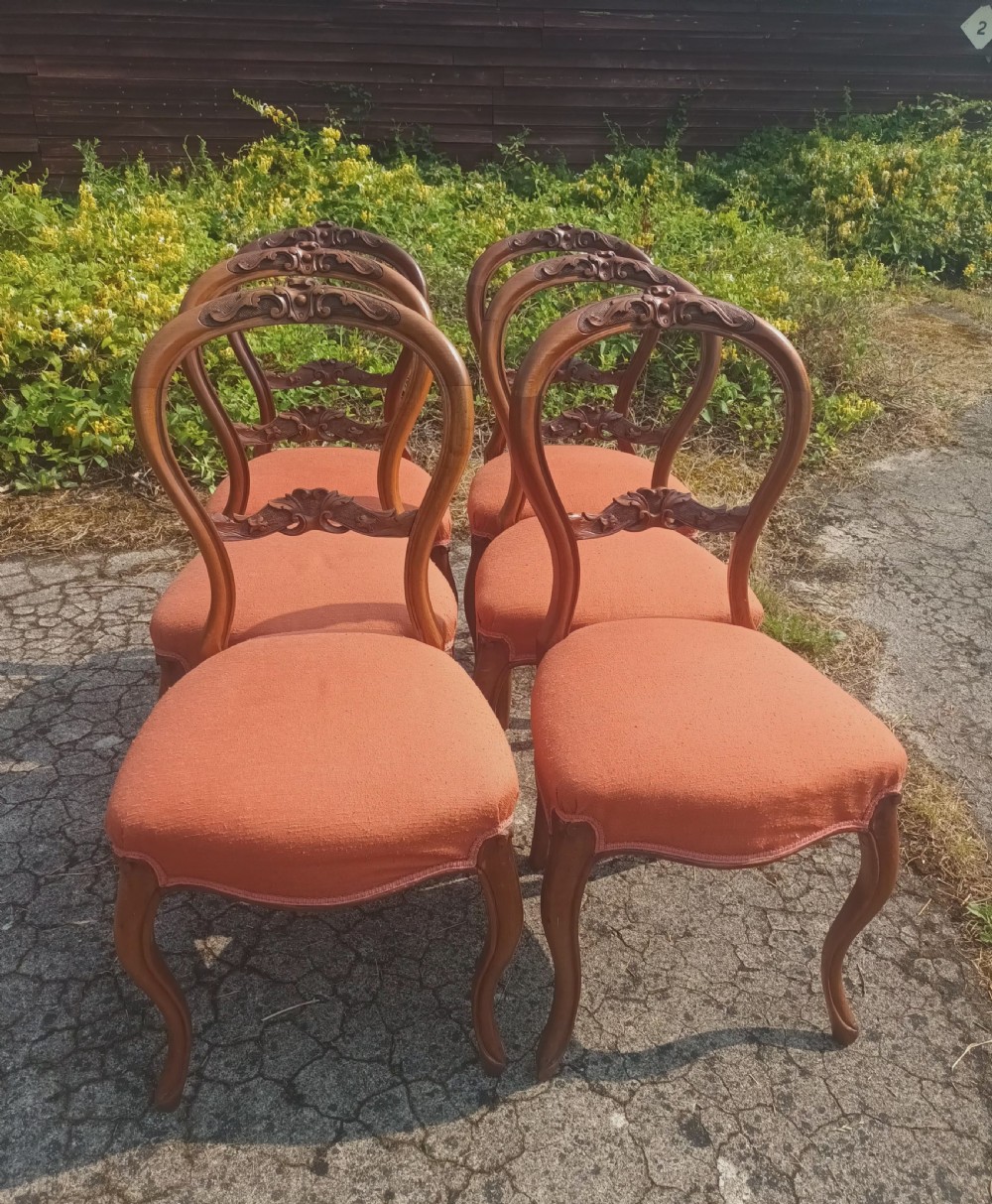 Set of 6 late Victorian walnut balloon back chairs. View VII