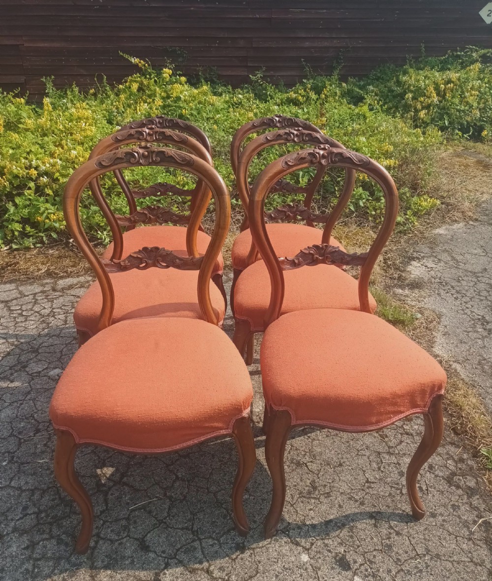 Set of 6 late Victorian walnut balloon back chairs. View VIII