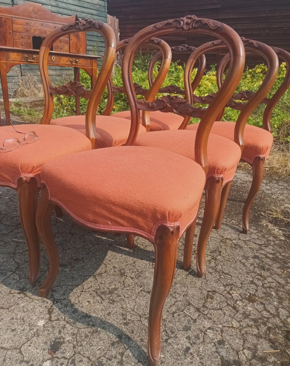 Set of 6 late Victorian walnut balloon back chairs. View X