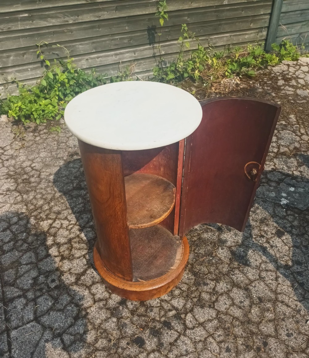 Victorian burr walnut cylindrical pot cupboard View II