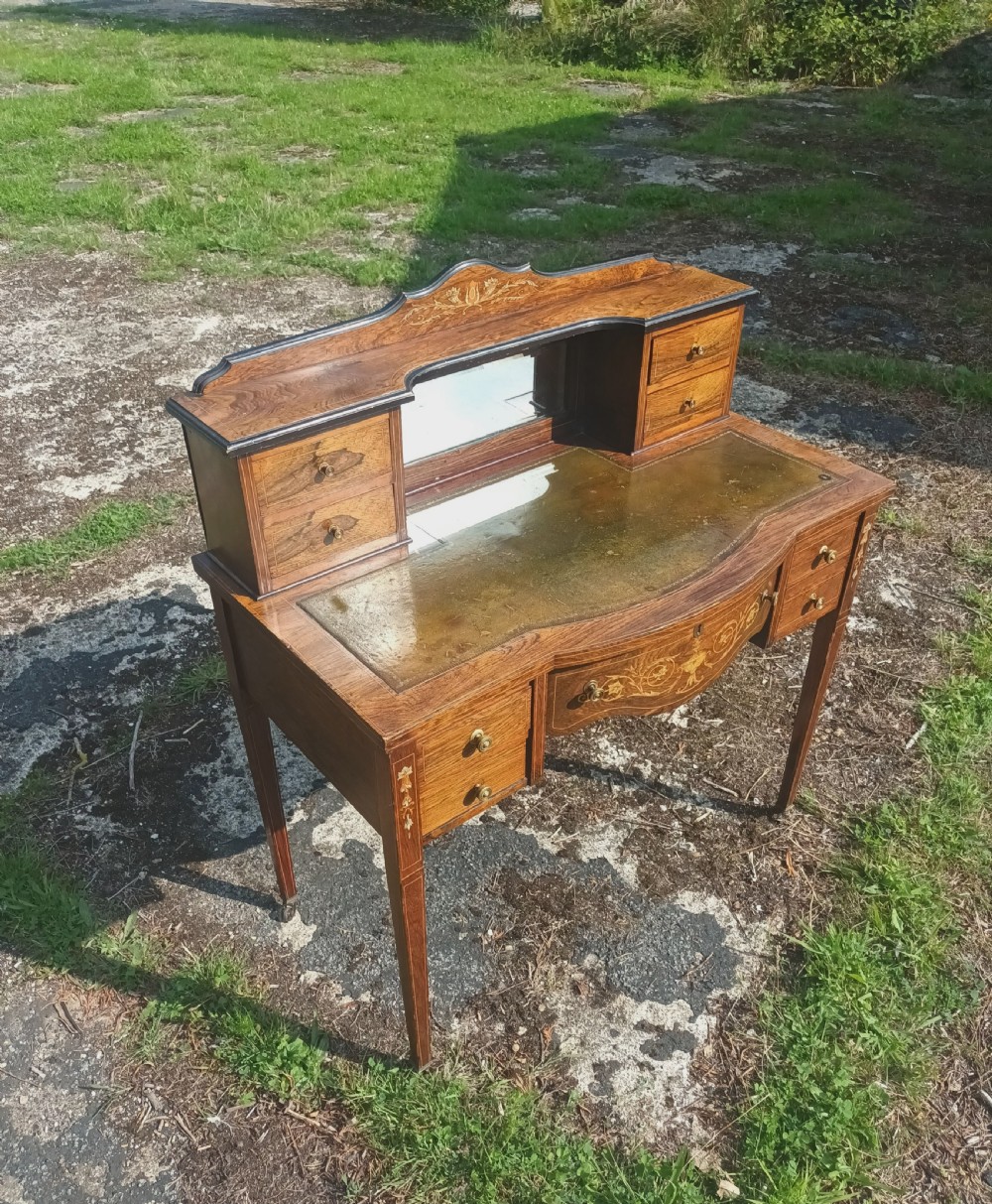 Edwardian inlaid rosewood writing table.  View II
