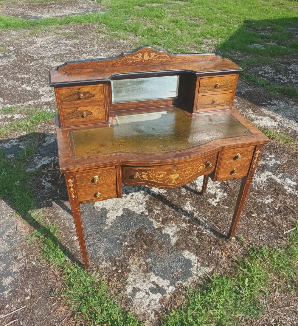 Edwardian inlaid rosewood writing table.  View III