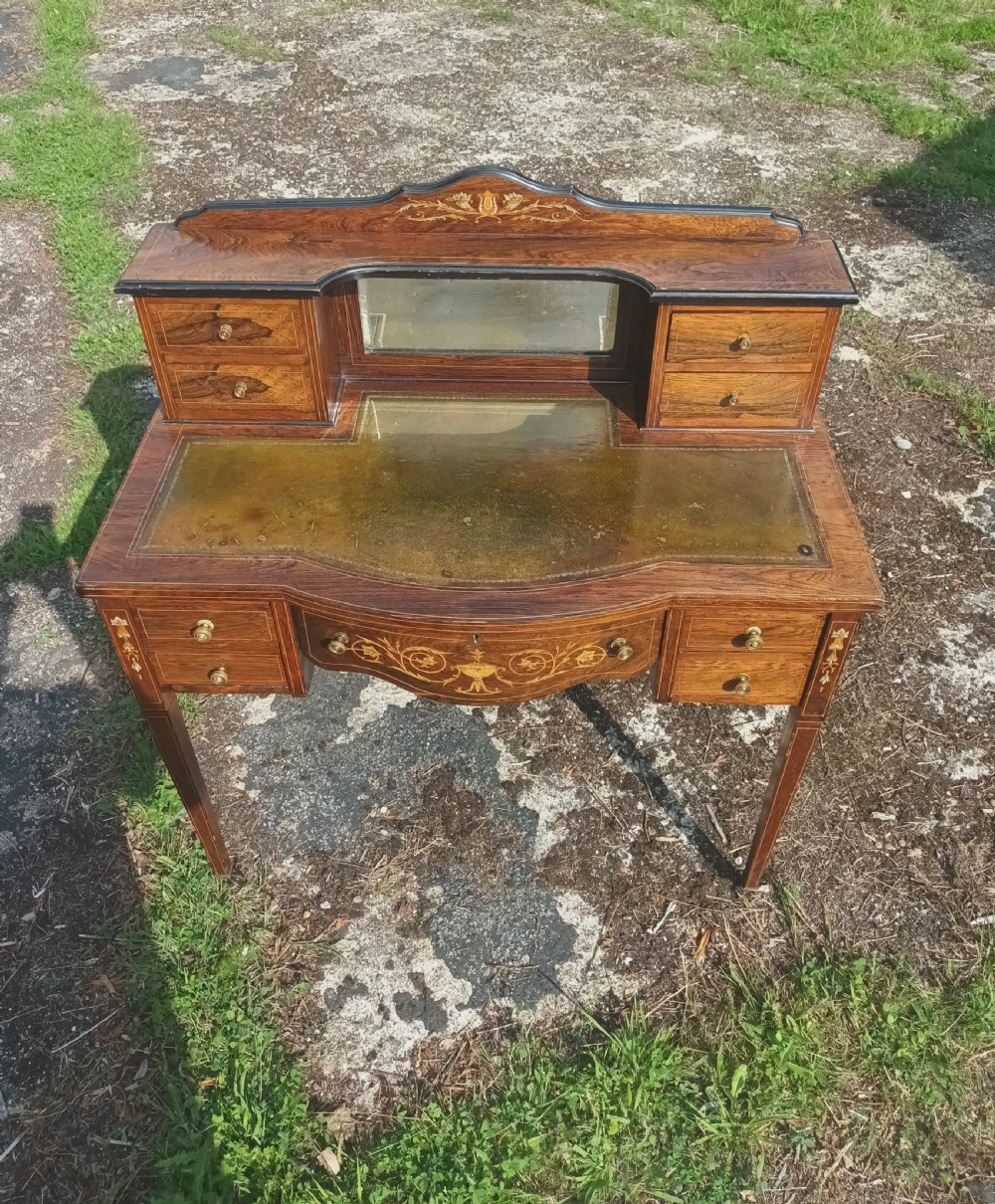 Edwardian inlaid rosewood writing table.  View V