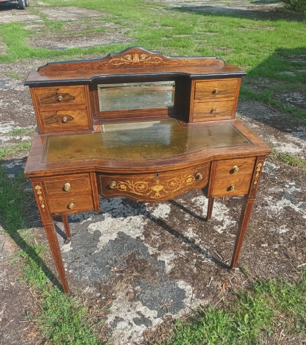 Edwardian inlaid rosewood writing table.  View VI