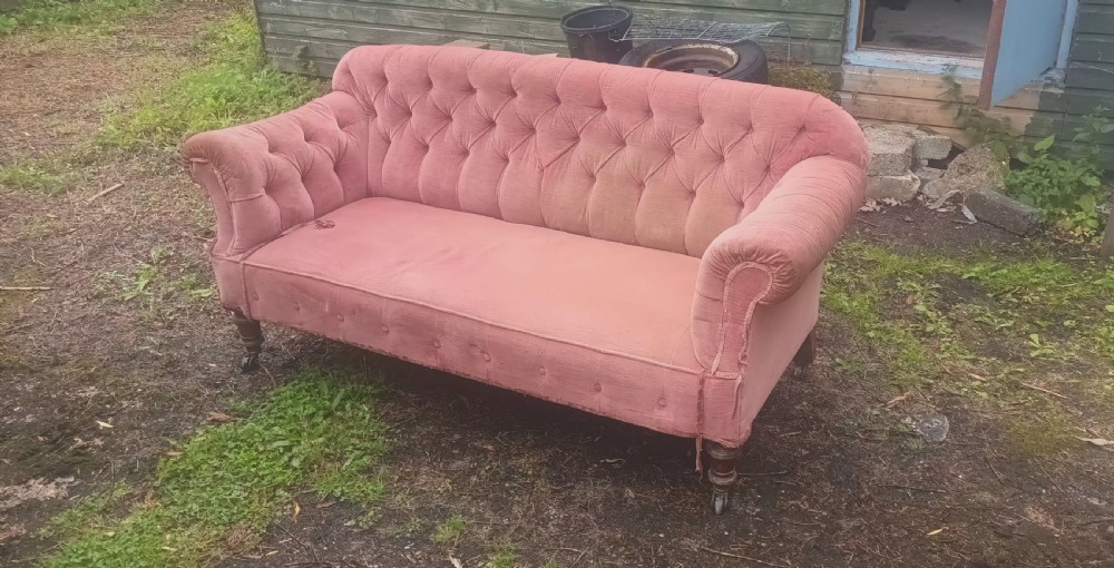 Late Victorian upholstered 2 seater sofa. View V