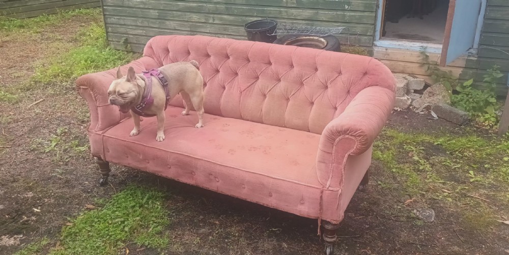 Late Victorian upholstered 2 seater sofa. View IX