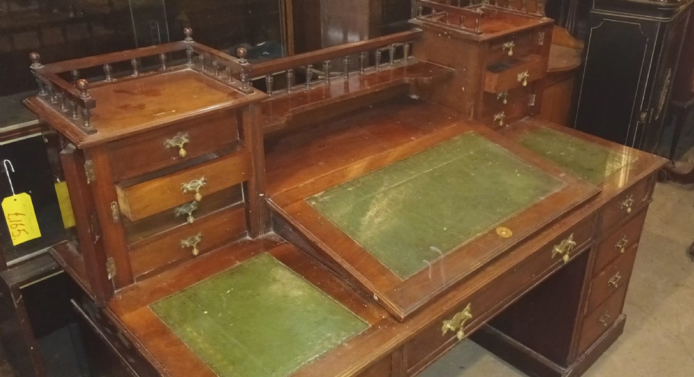 Victorian walnut 3 part Dickens pedestal desk.  View V