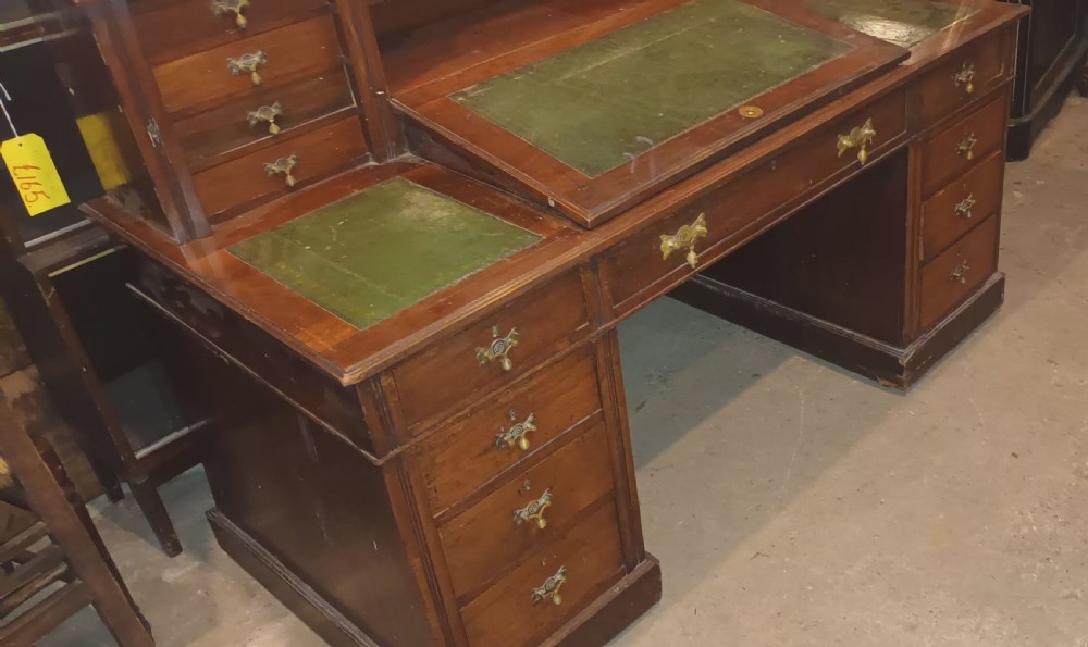 Victorian walnut 3 part Dickens pedestal desk.  View VI