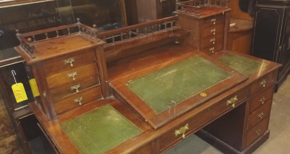Victorian walnut 3 part Dickens pedestal desk.  View VIII