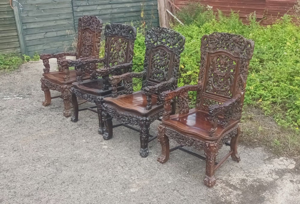 4 carved Chinese hardwood armchairs  View VI