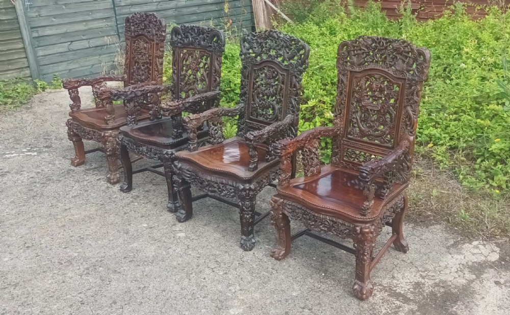 4 carved Chinese hardwood armchairs  View XIII