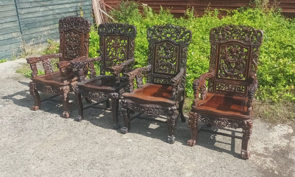 4 carved Chinese hardwood armchairs  View XV