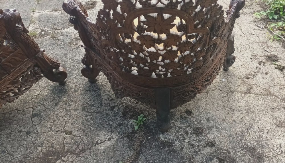 Pair of late 19th century Anglo Indian carved armchairs.  View VI