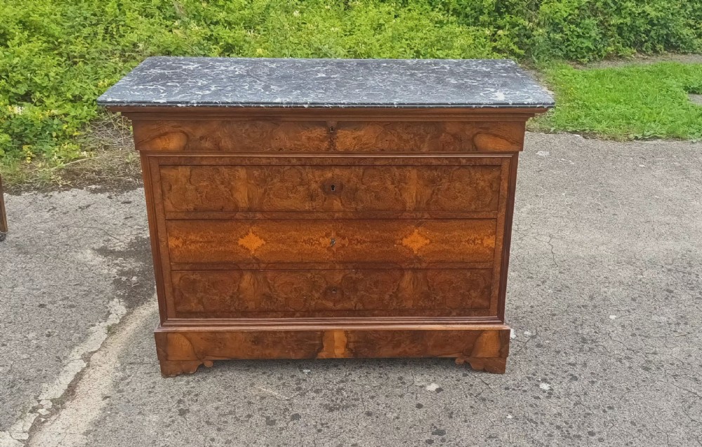 Walnut 4 drawer French marble top commode chest View II