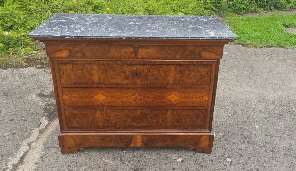 Walnut 4 drawer French marble top commode chest View III