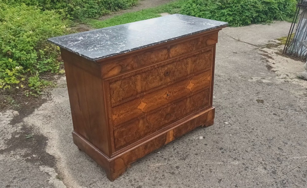 Walnut 4 drawer French marble top commode chest View V