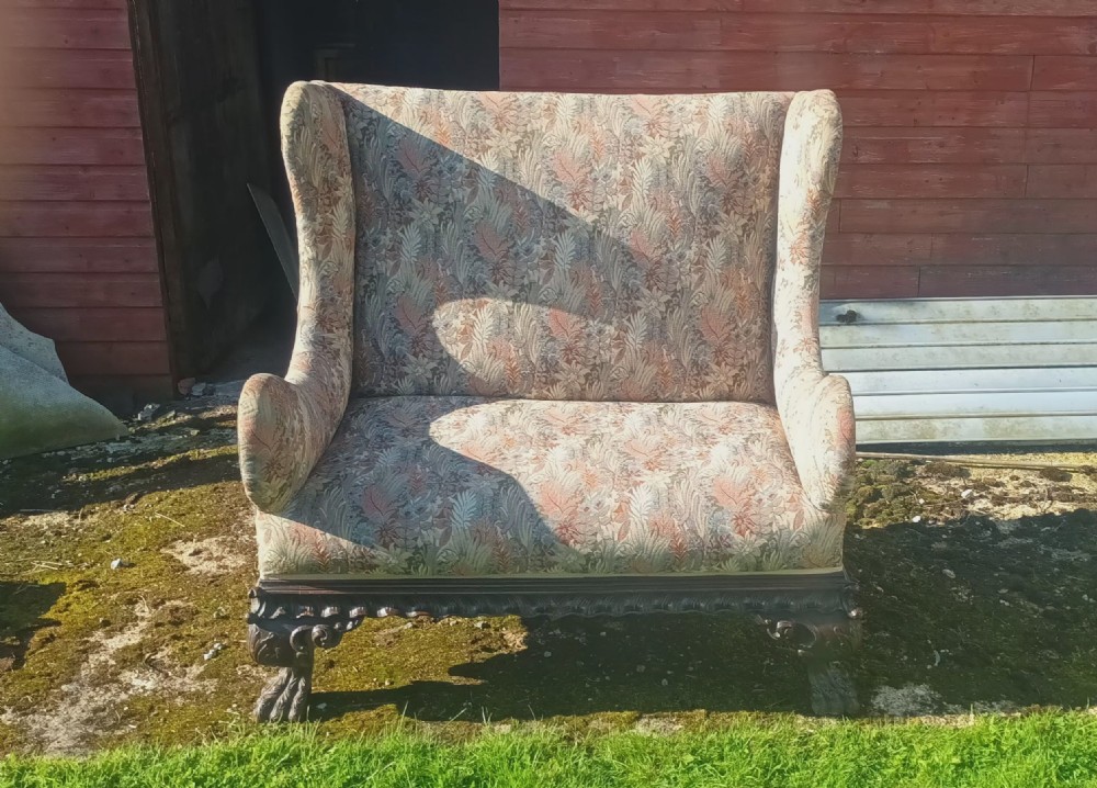 Late Victorian carved Mahogany framed hall sofa. View III