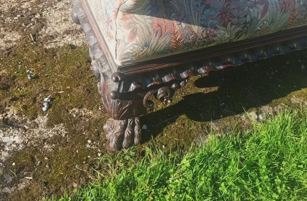 Late Victorian carved Mahogany framed hall sofa. View VI