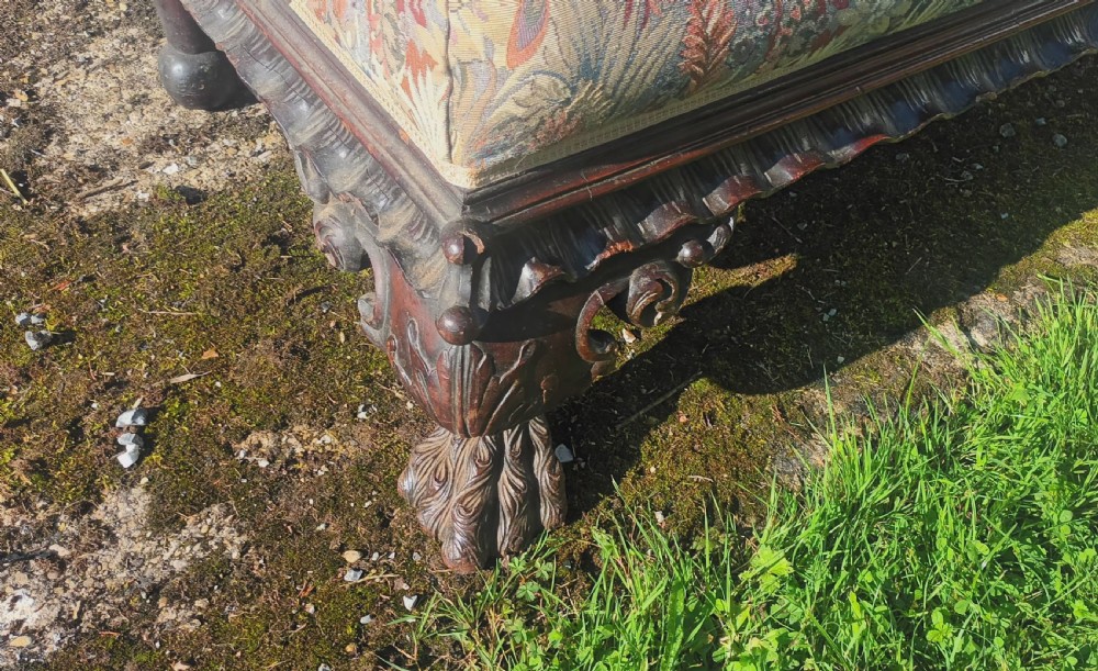 Late Victorian carved Mahogany framed hall sofa. View VII