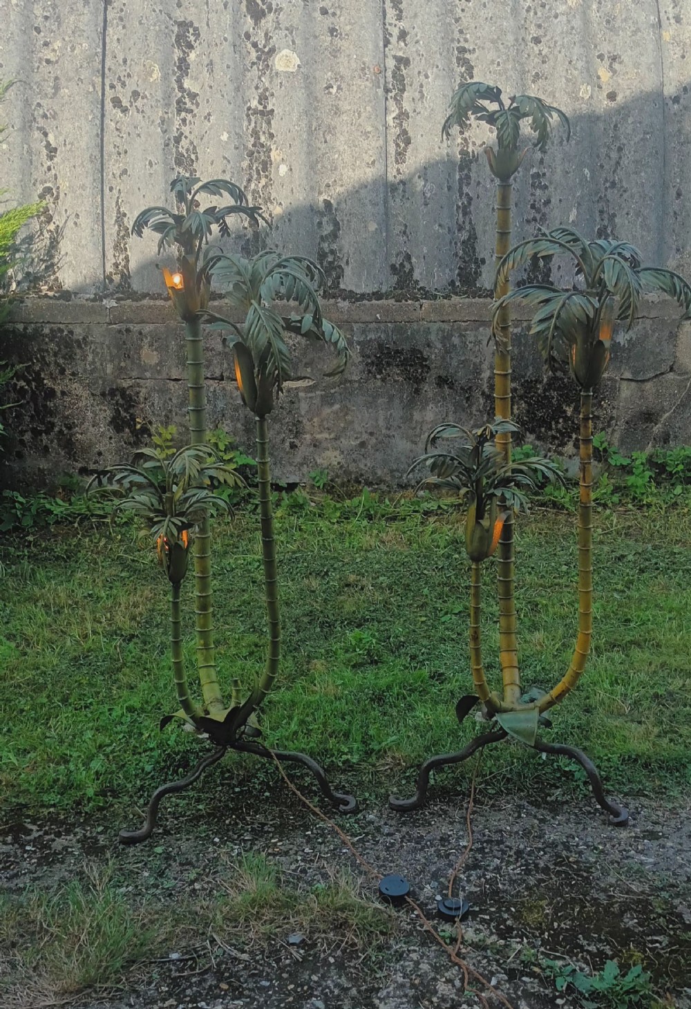 Rare pair of French floor standing lamps modelled as palm trees