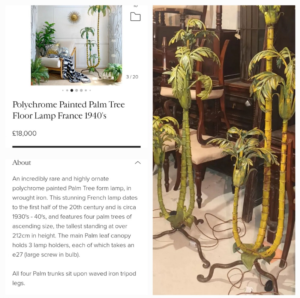 Rare pair of French floor standing lamps modelled as palm trees View XIV