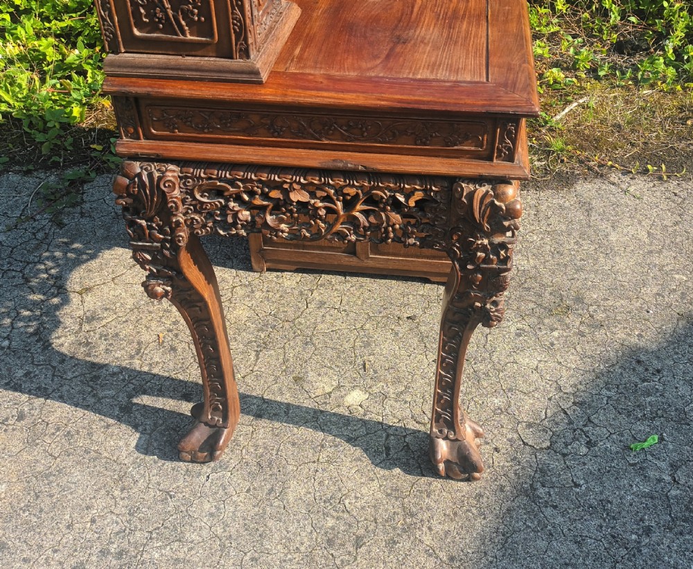 Ornate Carved hardwood Chinese writing desk. View XVI