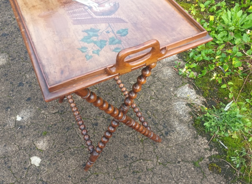 Delightful Victorian painted tray on stand, in the manner of Louis Wain. View VIII