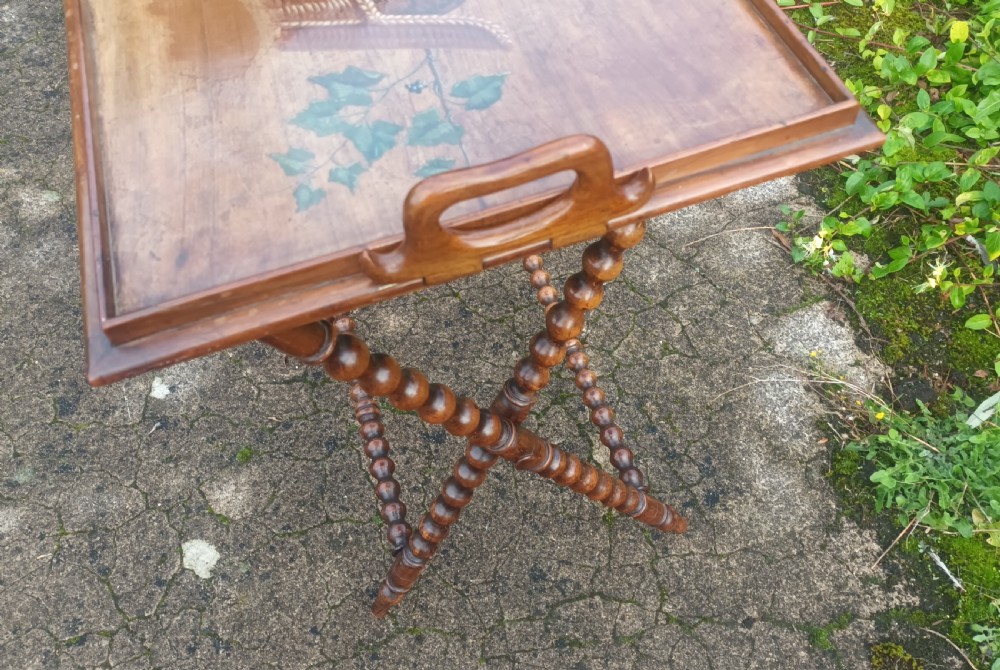 Delightful Victorian painted tray on stand, in the manner of Louis Wain. View X