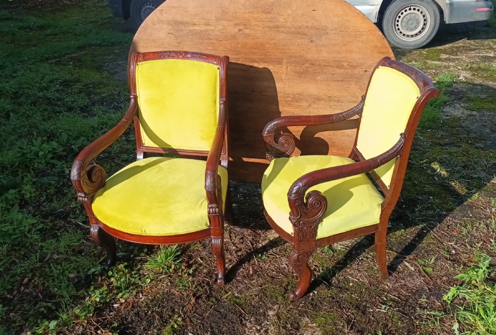 Pair of 19th century French Fauteuil armchairs.  View VI