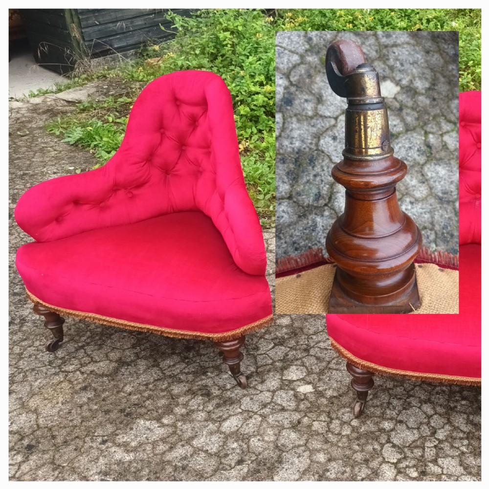 Pair of Victorian upholstered corner chairs on good legs and castors  View II