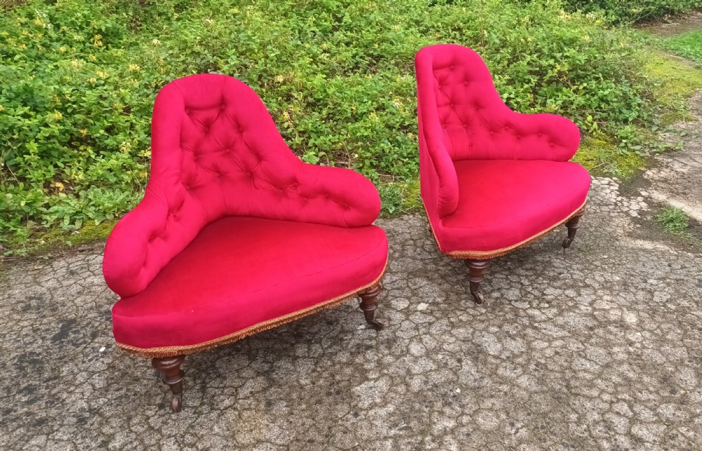 Pair of Victorian upholstered corner chairs on good legs and castors  View VII
