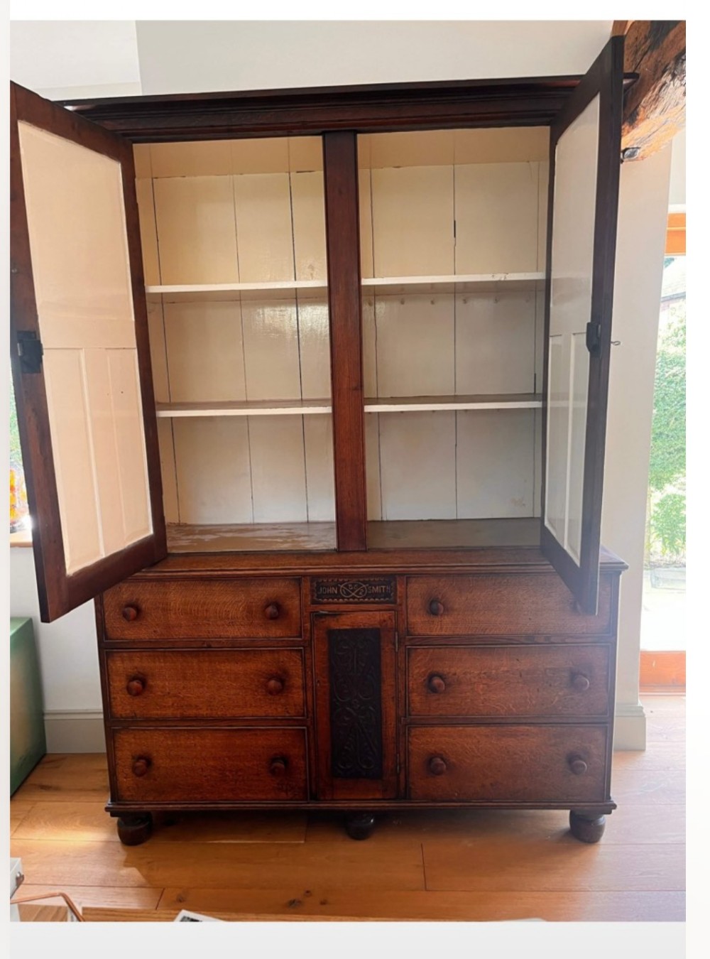 Victorian oak house keepers cupboard from the John Smiths brewery. 