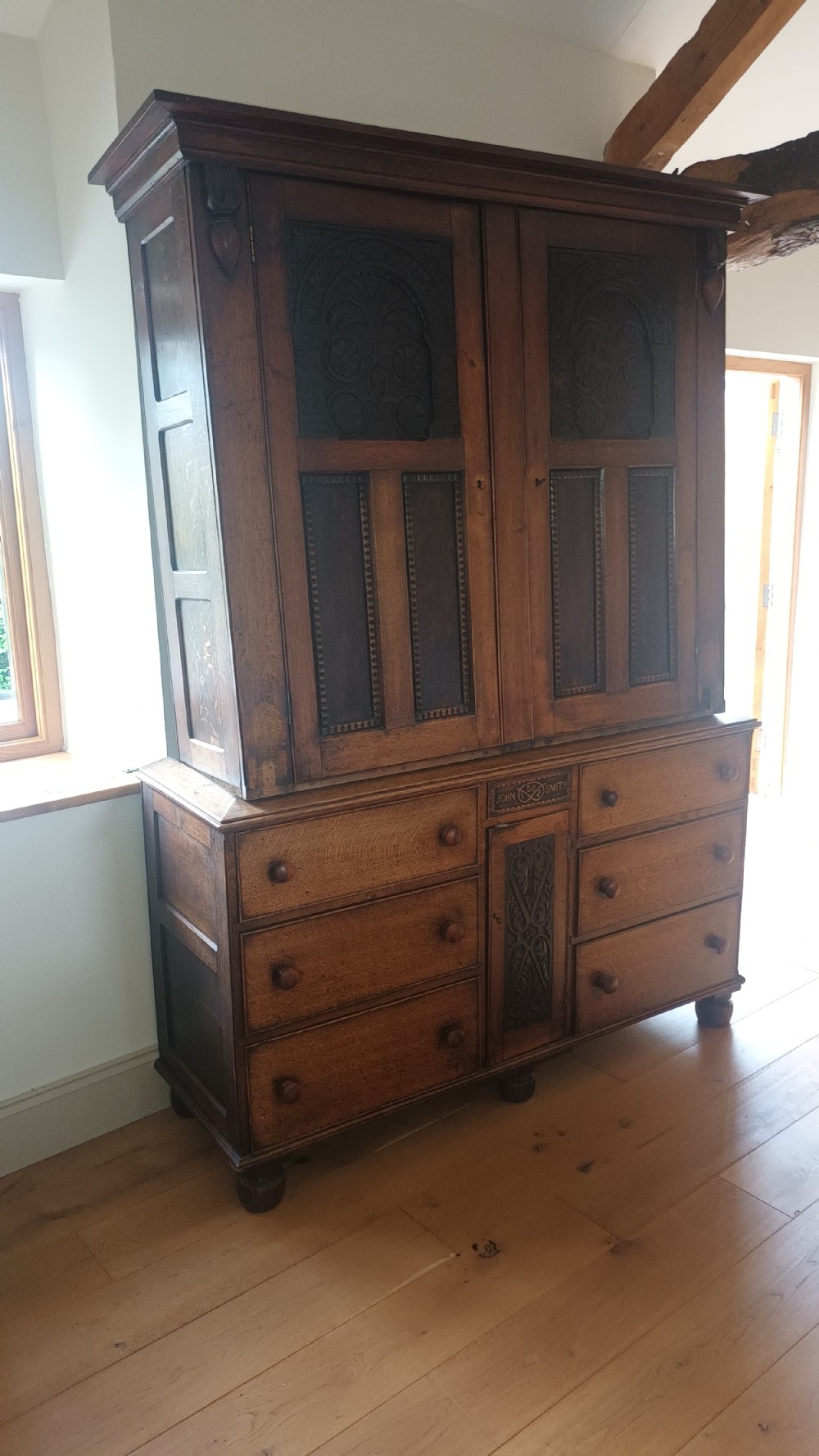Victorian oak house keepers cupboard from the John Smiths brewery.  View VI