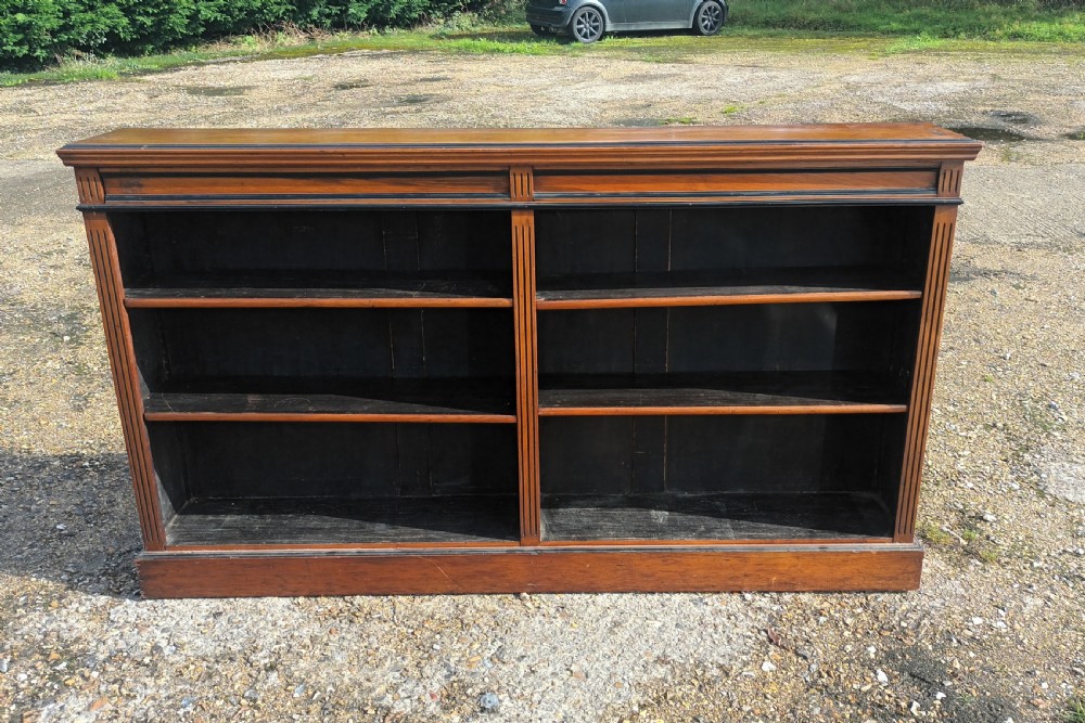 Late Victorian walnut bookcase with ebonised mouldings View VI