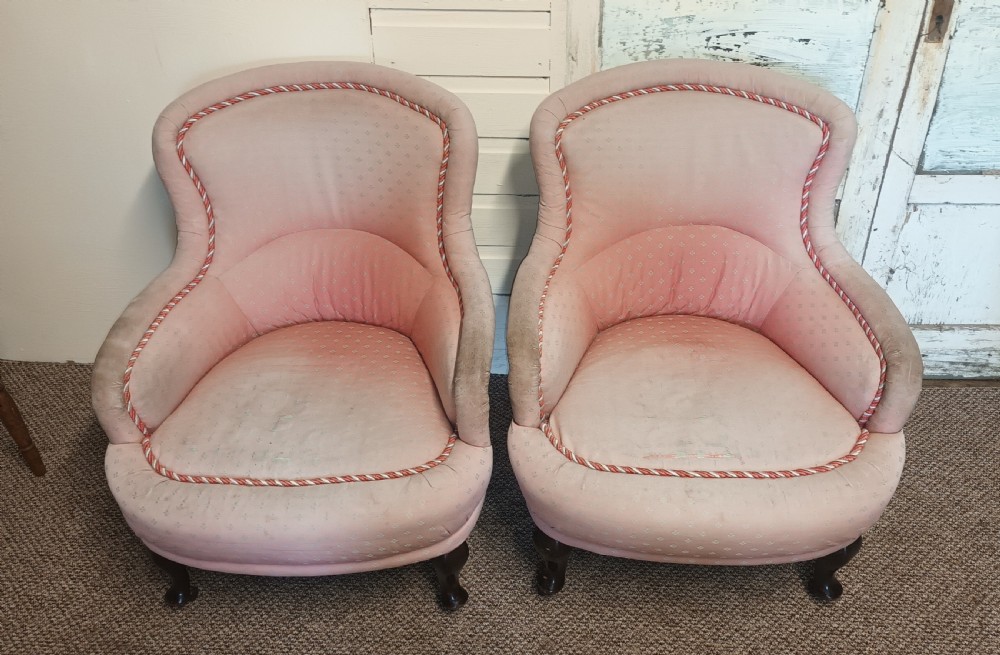 Pair of upholstered bedroom tub chairs of good size. View II