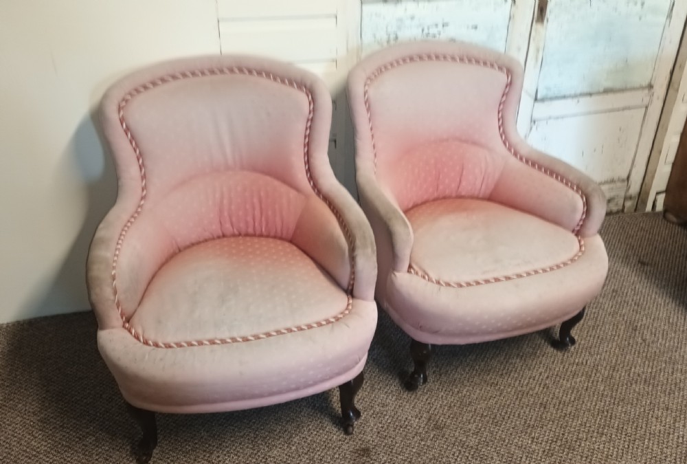 Pair of upholstered bedroom tub chairs of good size. View III