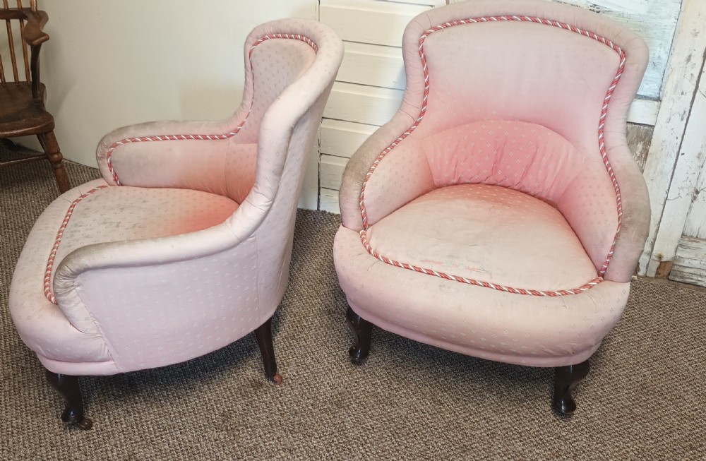 Pair of upholstered bedroom tub chairs of good size. View IV