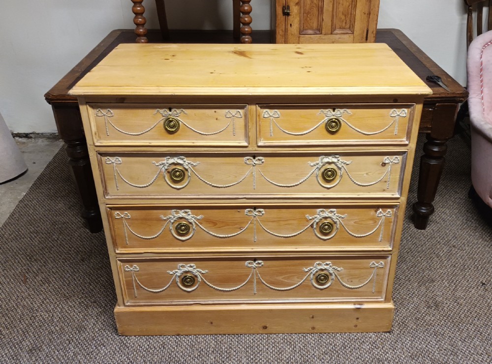 Good decorative Edwardian pine chest of drawers. View V