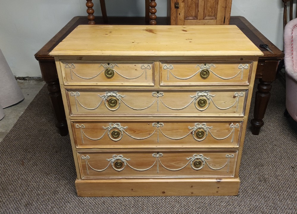 Good decorative Edwardian pine chest of drawers. View VII