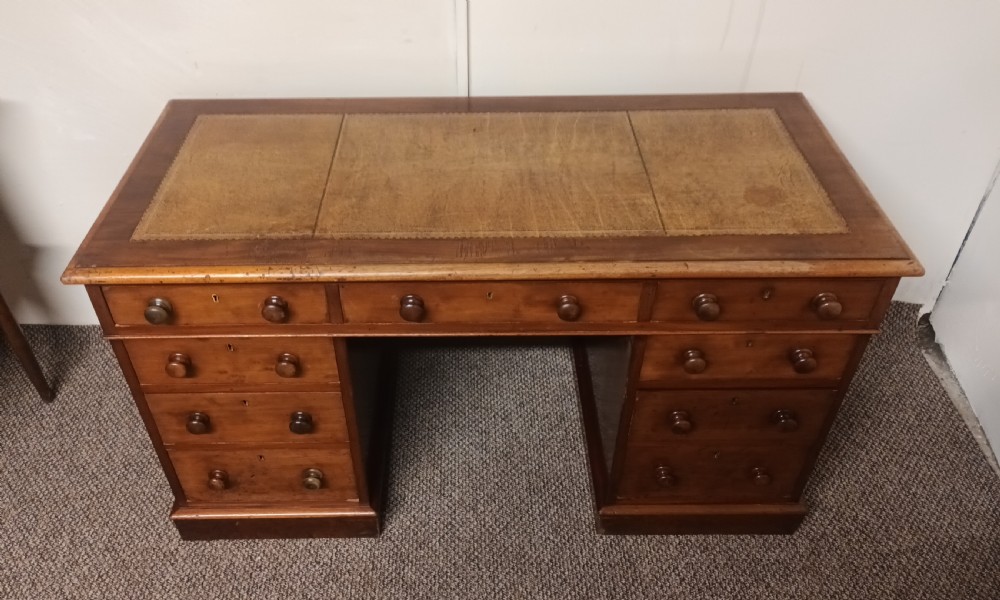 Mid 19th century mahogany free standing pedestal desk. View III